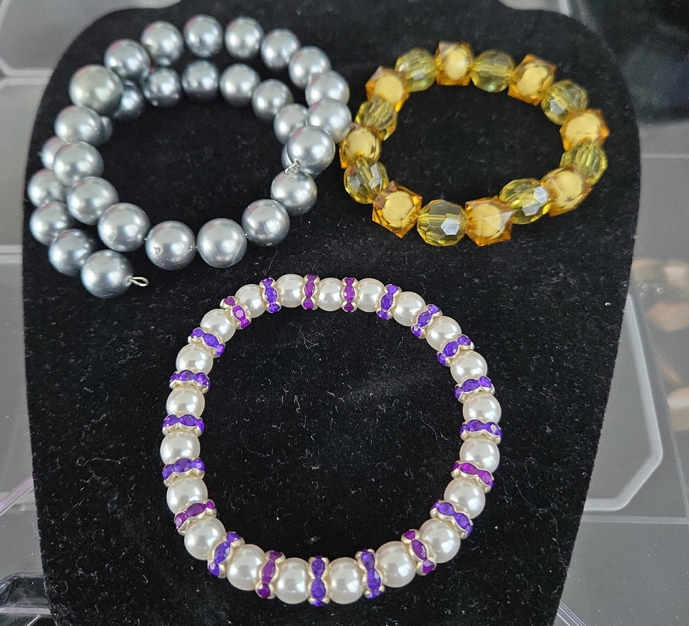Sophisticated Handmade Pearl and Bead Bracelet Trio